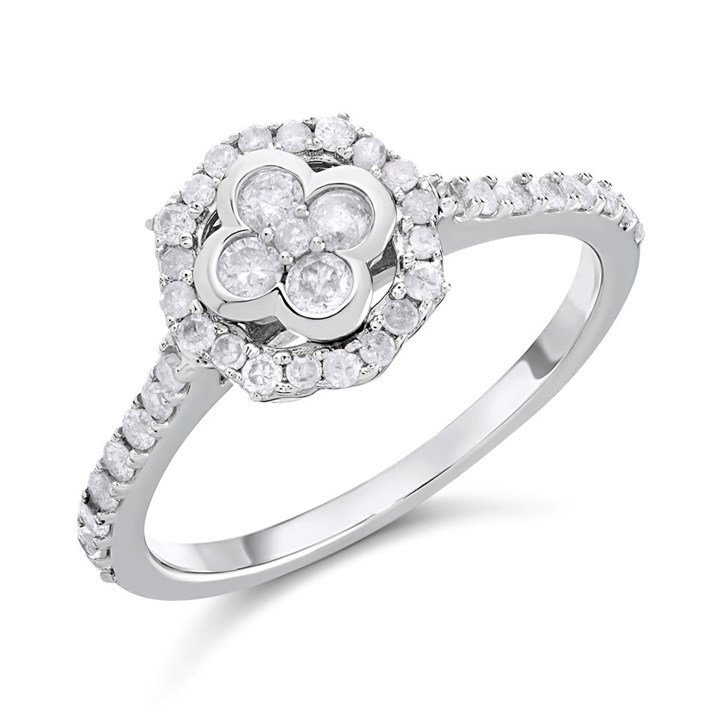 9ct White Gold Diamond Cluster Ring - 40pts - D66154