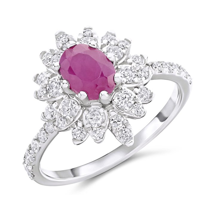 9ct White Gold Ruby And Diamond Cluster Ring - 3/4ct - D66158