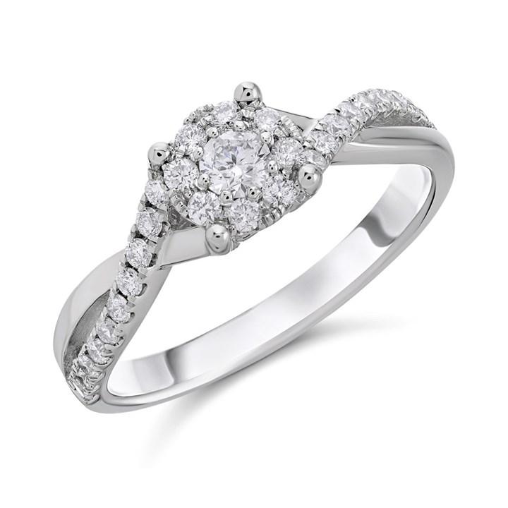 9ct White Gold Diamond Starburst Crossover Cluster Ring - 52pts - D66196