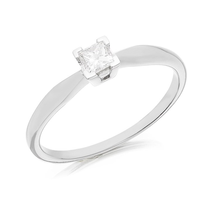 9ct White Gold Princess Cut Diamond Solitaire Ring - 20pts - AGI Certificated - D6637