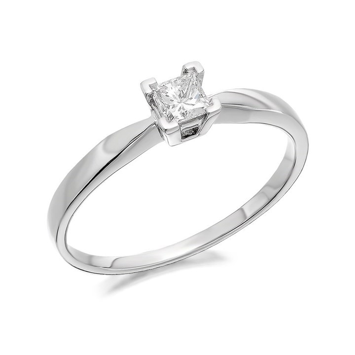 9ct White Gold Princess Cut Diamond Solitaire Ring - 1/4ct - AGI Certificated - D6643