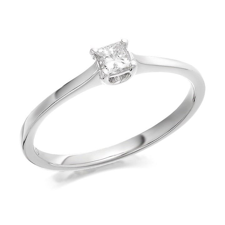 9ct White Gold Princess Cut Diamond Solitaire Ring - 20pts - AGI Certificated - D6660