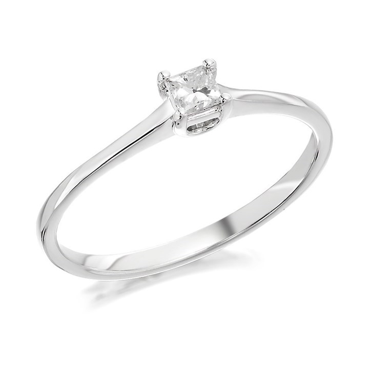 9ct White Gold Princess Cut Diamond Solitaire Ring - 15pts - AGI Certificated - D6661