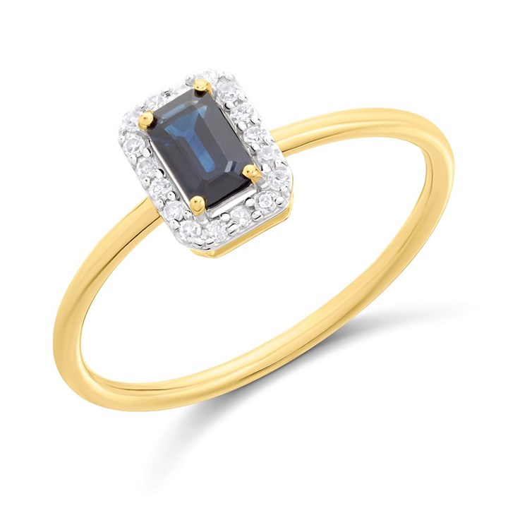 9ct Rectangular Sapphire And Diamond Cluster Ring - D6757