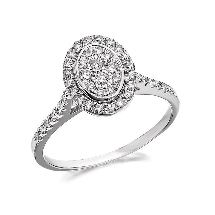 9ct White Gold Diamond Oval Halo Cluster Ring - 1/2ct - D6808