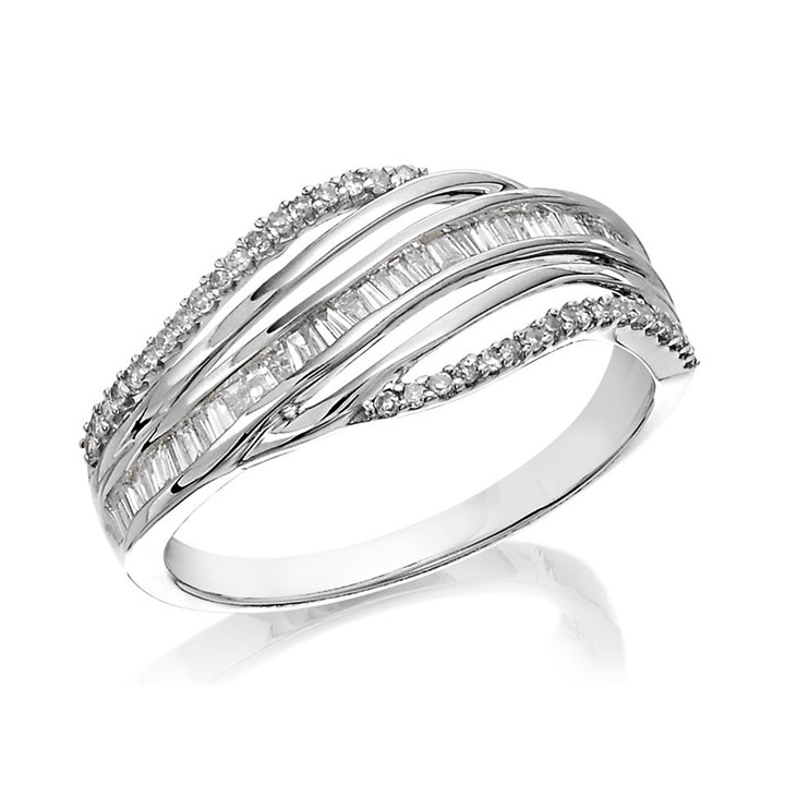 9ct White Gold Diamond Crossover Band Ring - 1/3ct - D68103