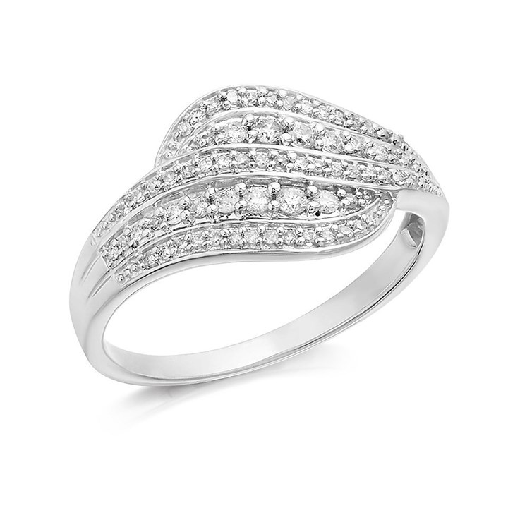 9ct White Gold Diamond Crossover Band Ring - 1/4ct - D68104