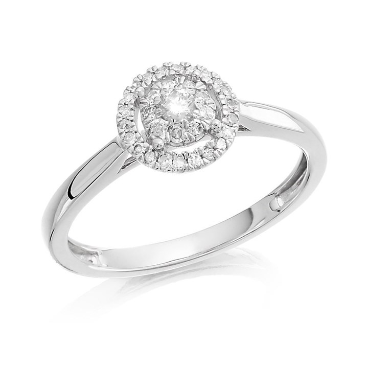 9ct White Gold Diamond Halo Cluster Ring - 20pts - D68112