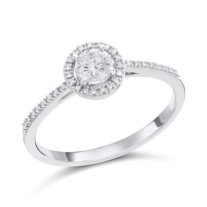 9ct White Gold Diamond Halo Cluster Ring - 35pts - D68121