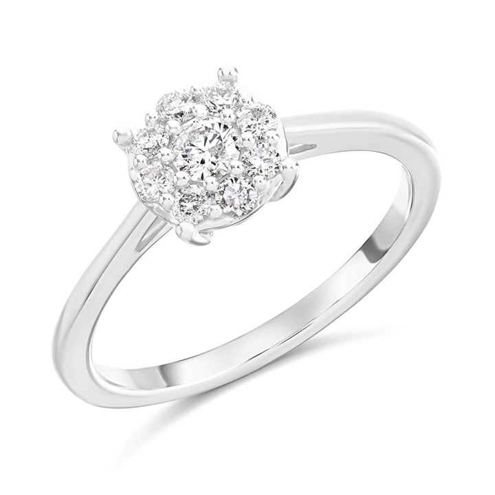 9ct White Gold Diamond Halo Cluster Ring - 32pts - D68204