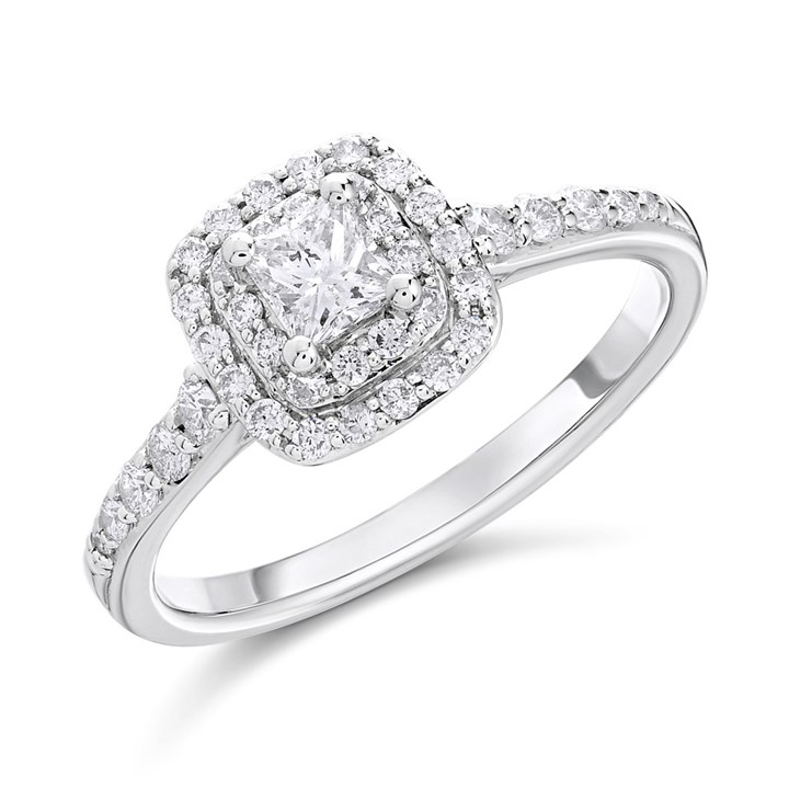 9ct White Gold Diamond Halo Cluster Ring - 1/2ct - D68205