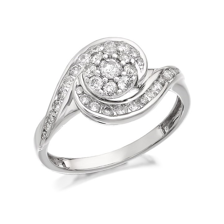 9ct White Gold Diamond Swirl Cluster Ring - 1/2ct - D6838