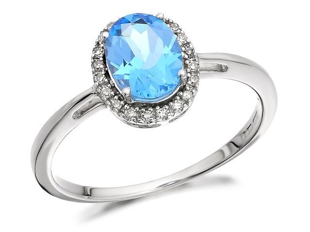 9ct White Gold Blue Topaz And Diamond Cluster Ring - 8pts - D6868