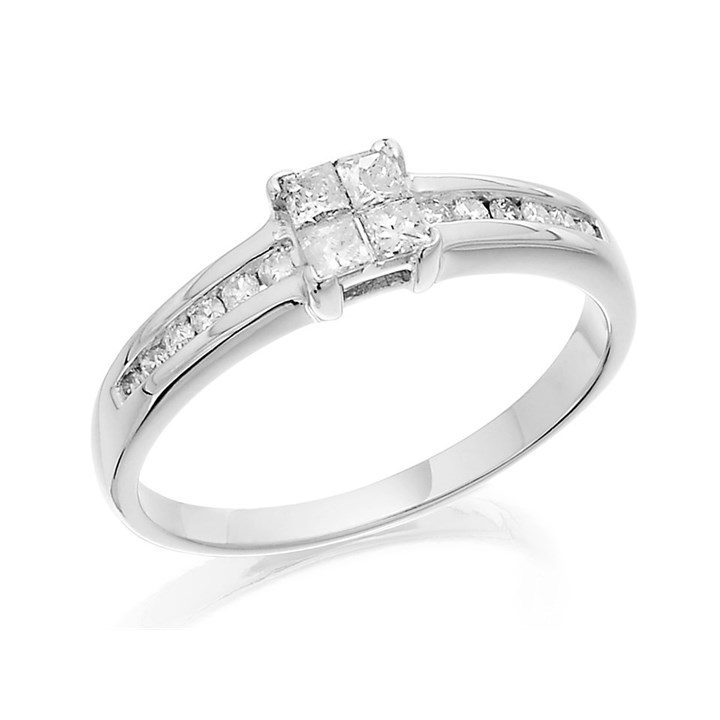 9ct White Gold Princess Cut Diamond Cluster Ring - 1/3ct - D6870