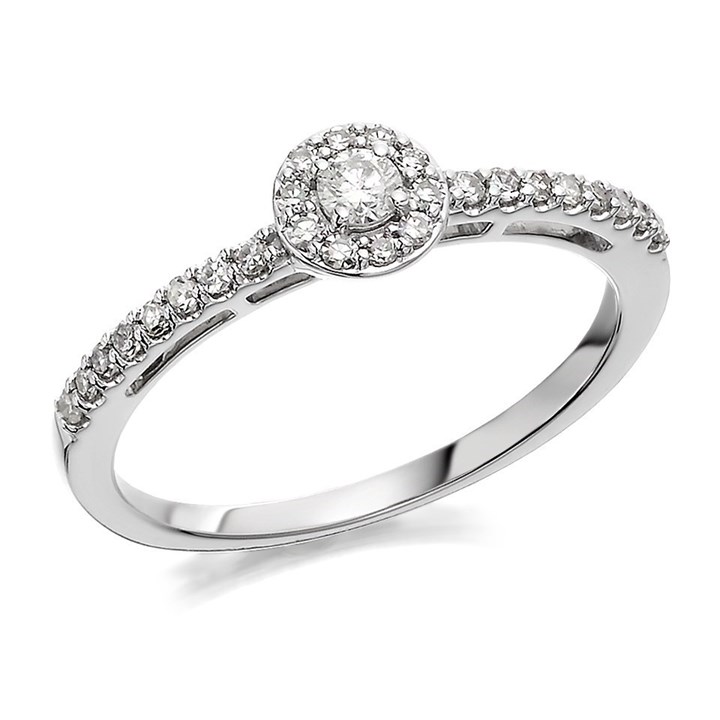 9ct White Gold Diamond Halo Cluster Ring - 1/4ct - D6887