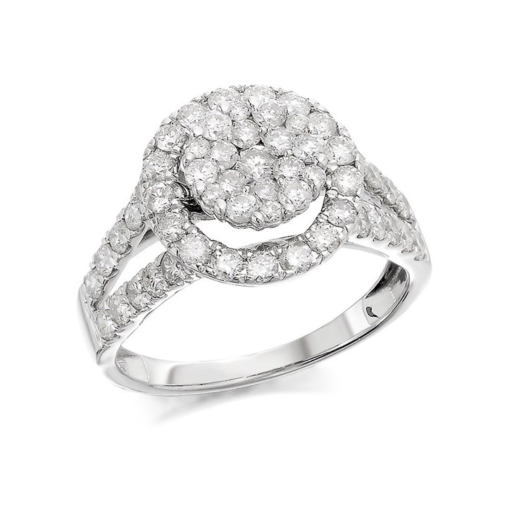9ct White Gold 1.5 Carat Diamond Halo Cluster Ring - D71105