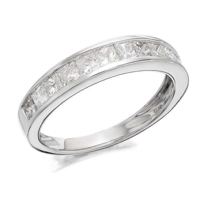 9ct White Gold 1 Carat Princess Cut Diamond Half Eternity Ring - D71110
