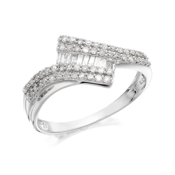 9ct White Gold Two Row Diamond Crossover Ring - 1/3ct - D71118