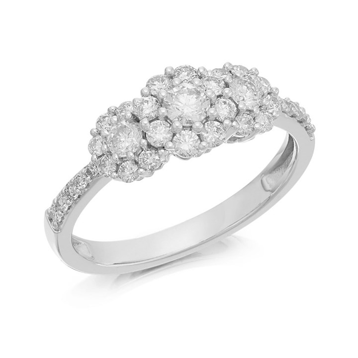 9ct White Gold Diamond  Trilogy Cluster Ring - 3/4ct - D71174