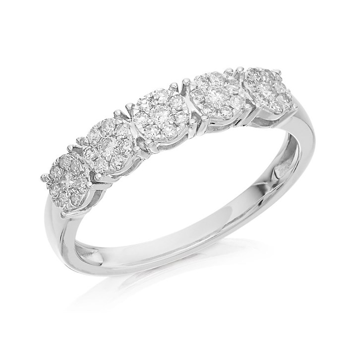 9ct White Gold Diamond Cluster Band Ring - 1/3ct - D71175