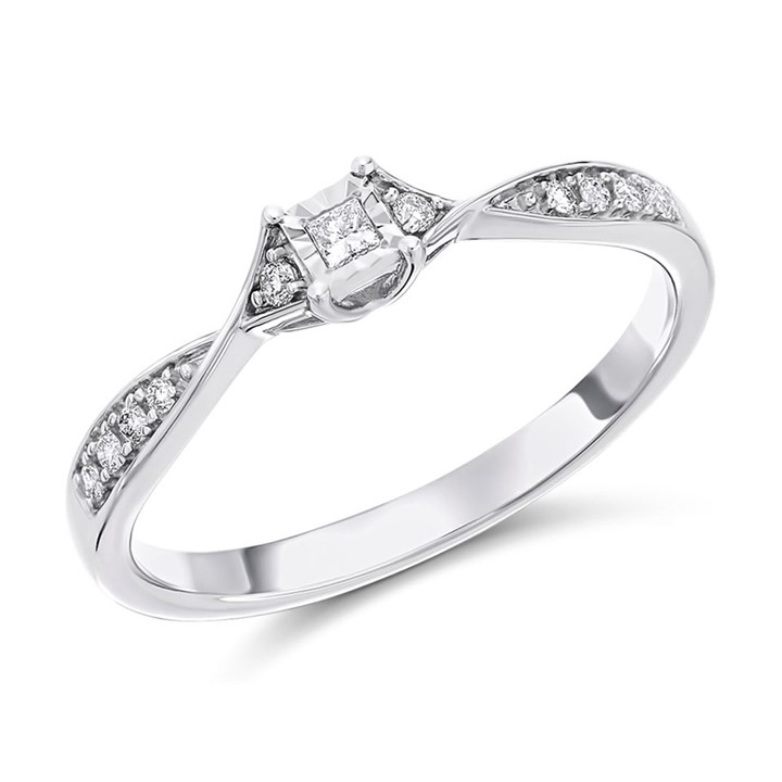 9ct White Gold Princess Cut Diamond Ring - 10pts - D71184