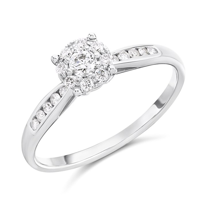 9ct White Gold Diamond Starburst Cluster Ring - 36pts - D71208