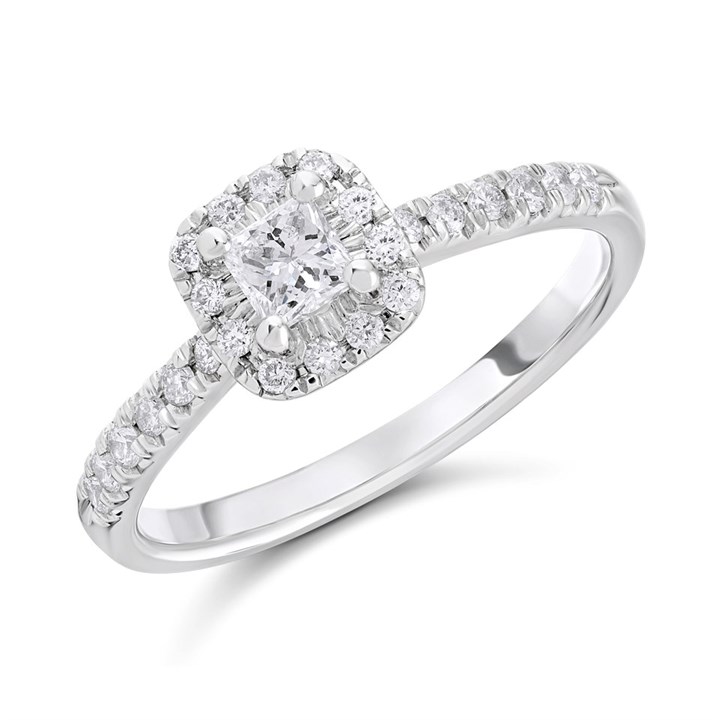 9ct White Gold Diamond Halo Cluster Ring - 1/2ct - D71214