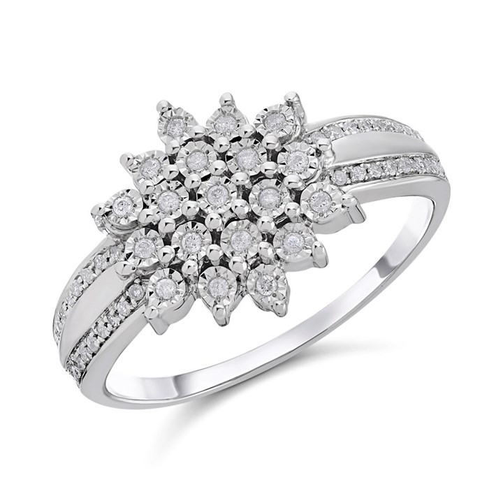 9ct White Gold Diamond Flower Cluster Ring - 15pts - D71217