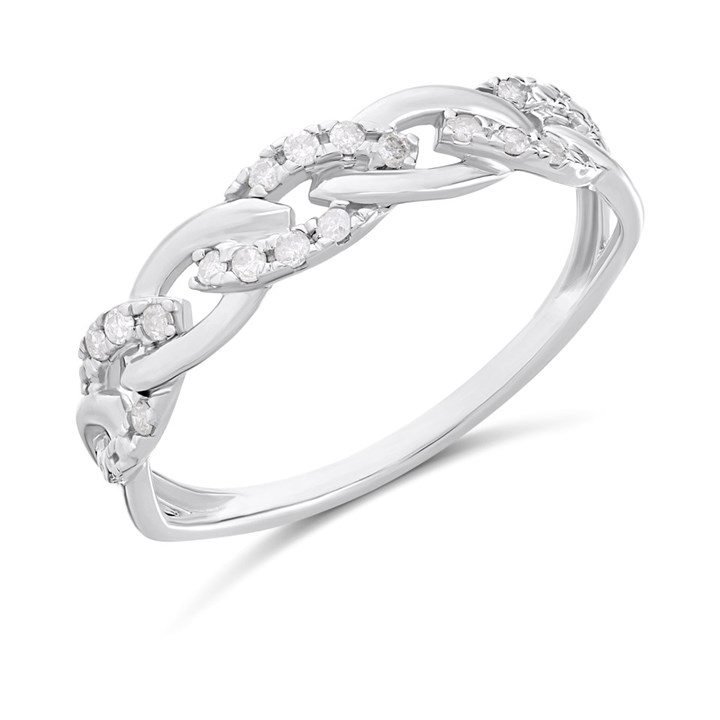 9ct White Gold Diamond-Set Chain-Link Half Eternity Ring - D71236