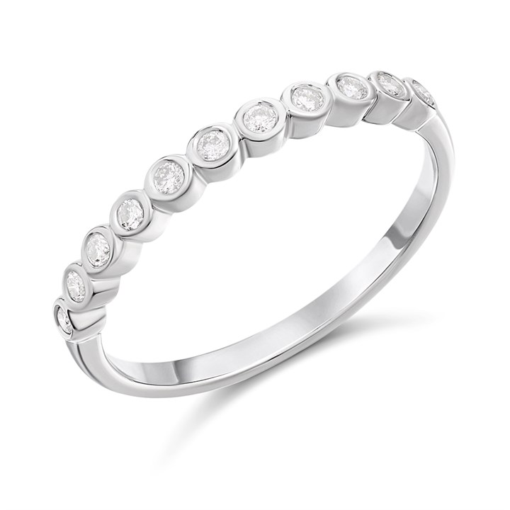 9ct White Gold Rubover-Set Diamond Half Eternity Ring - D71243