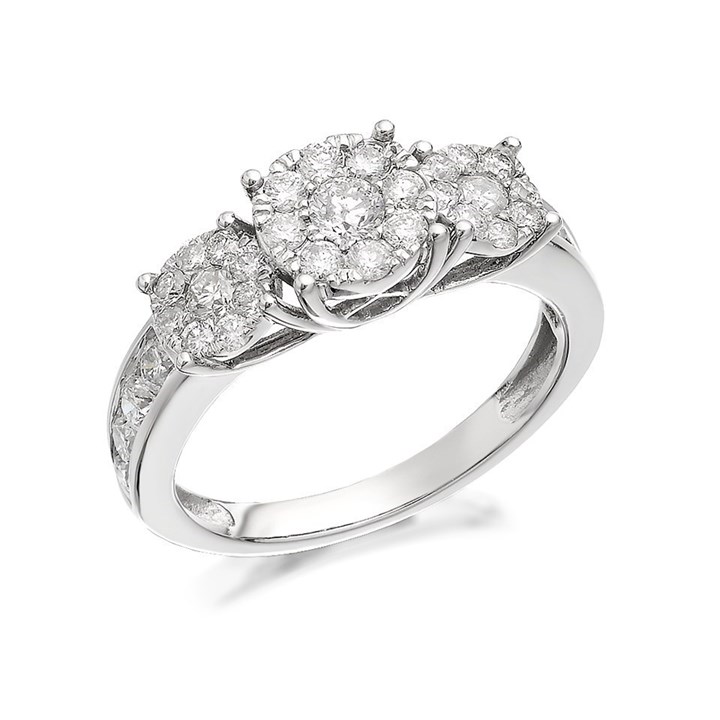 9ct White Gold 1 Carat Diamond Trilogy Cluster Ring - D7147