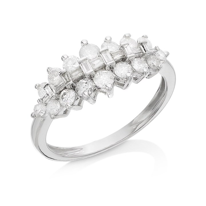 9ct White Gold 1 Carat Triple Row Diamond Cluster Ring - D72115