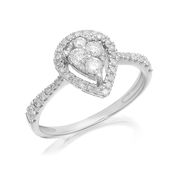 9ct White Gold Pear Diamond Halo Cluster Ring - 1/2ct - D72124