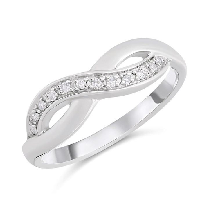 9ct White Gold Crossover Diamond-Set Wave Ring - D72136