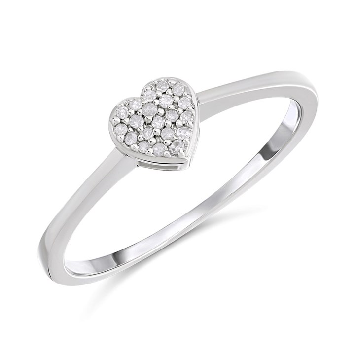 9ct White Gold Pave-Set Diamond Heart Cluster Ring - D72143
