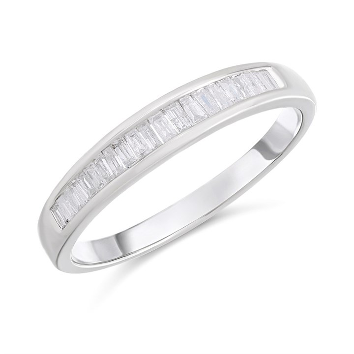9ct White Gold Baguette-Cut Channel-Set Diamond Half-Eternity Ring, 30pts - D72144