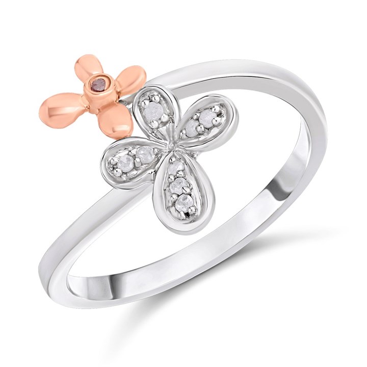 9ct White And Rose Gold Diamond-Set Flower Ring - D72147