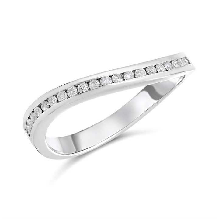 9ct White Gold Channel-Set Diamond Wave Half Eternity Ring, 15pts - D72152