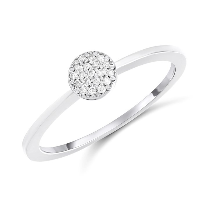 9ct White Gold Round Pave-Set Diamond Cluster Ring - D72154