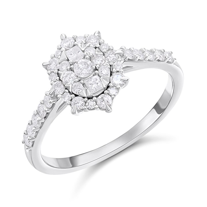 9ct White Gold Oval Diamond Cluster Ring, 1/2ct - D72159