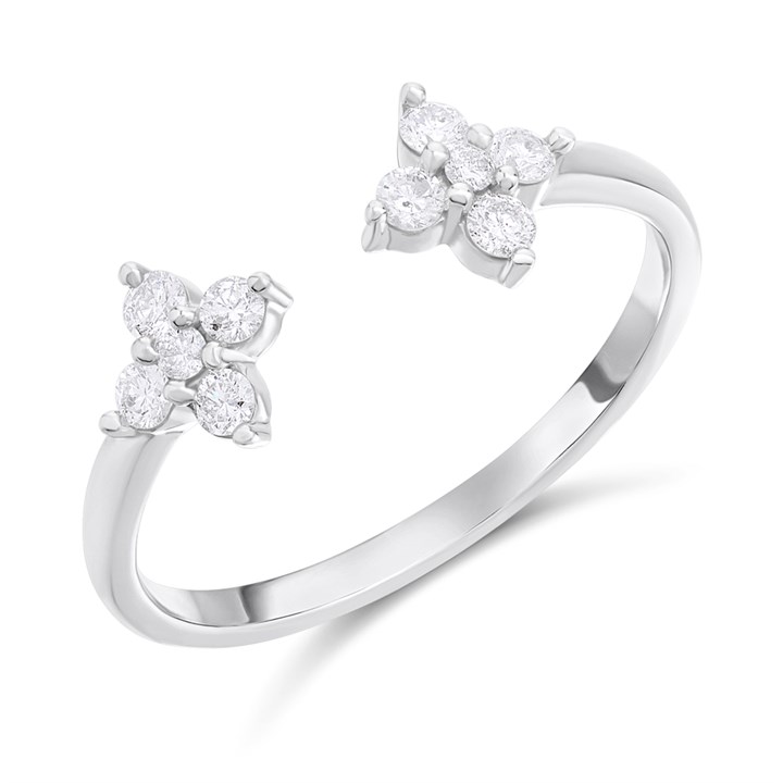 9ct White Gold Diamond-Set Clover Torc Ring, 1/4ct - D72160