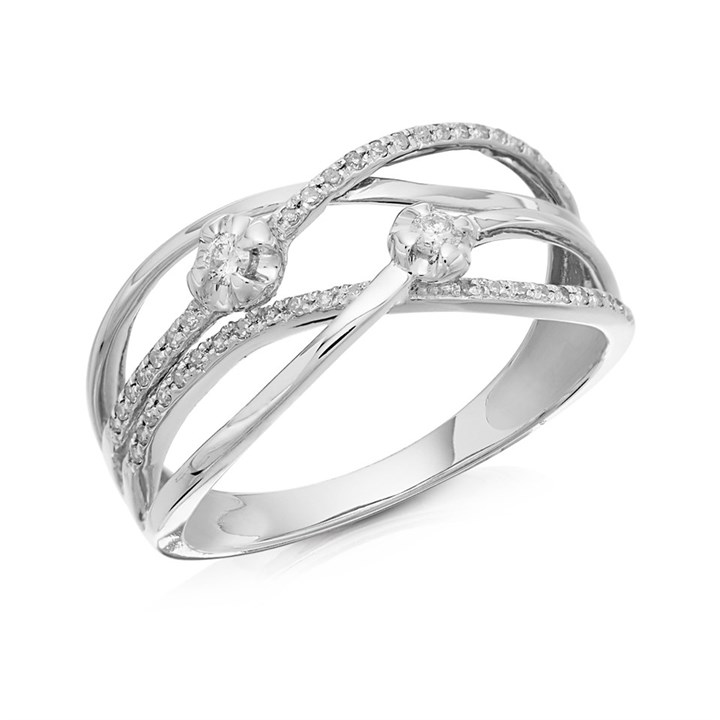 9ct White Gold Diamond Four Strand Weave Ring - 15pts - D72229