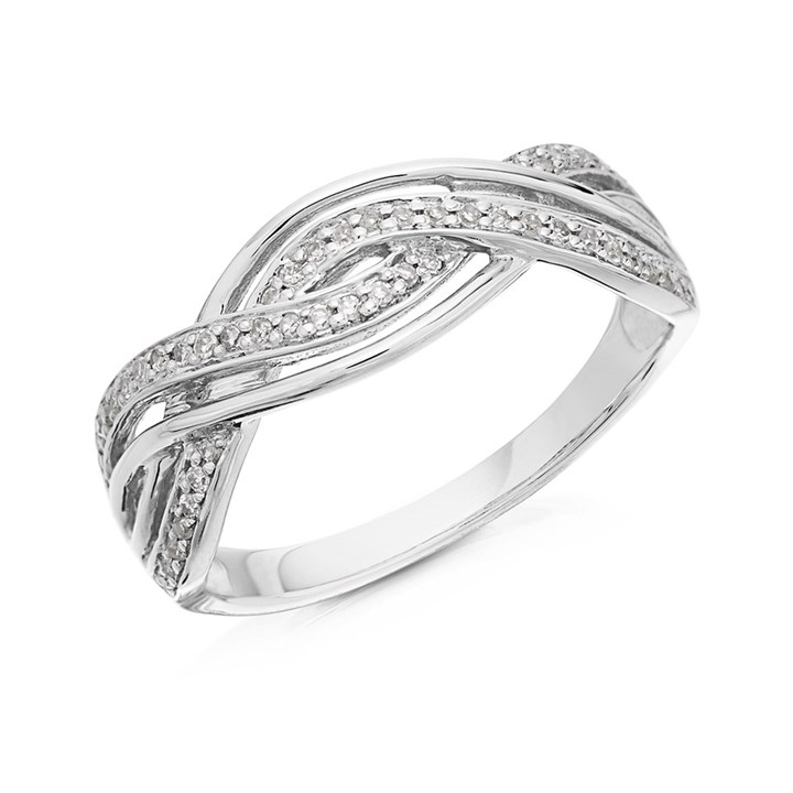 9ct White Gold Diamond Crossover Ring - 12pts - D72230