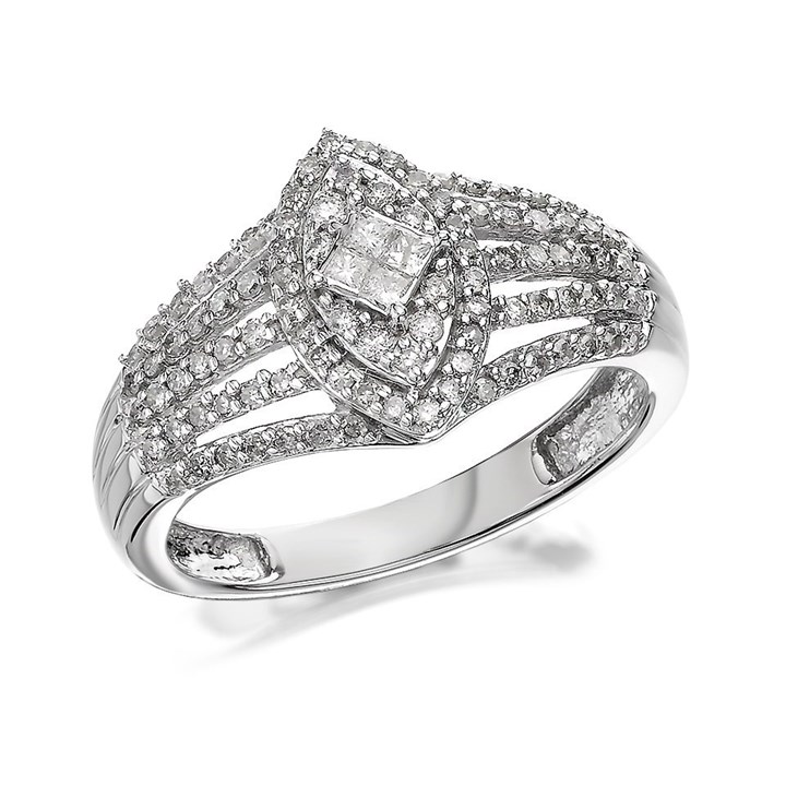 9ct White Gold Diamond Marquise Band Ring - 1/2ct - D7226
