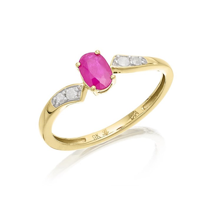 9ct Gold Oval Ruby And Diamond Ring - D7318