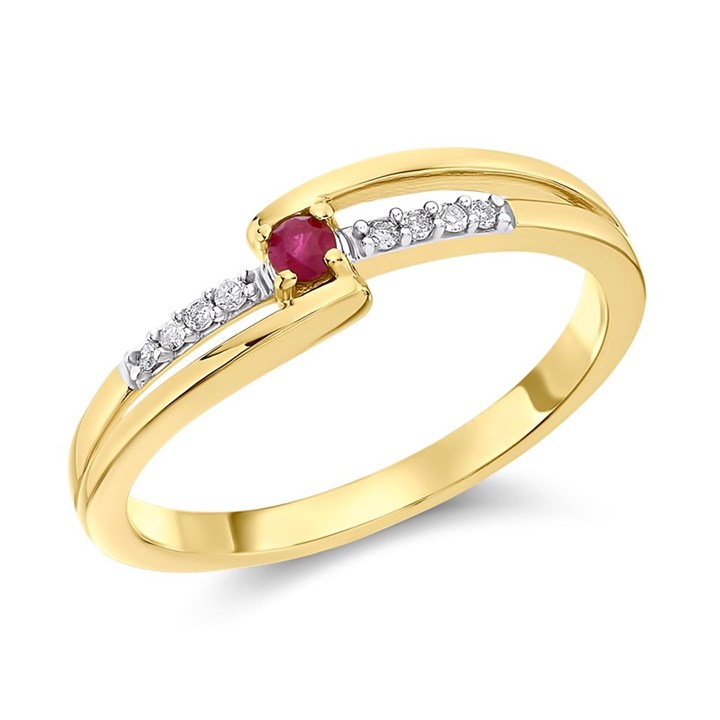 9ct Gold Ruby And Diamond Band Ring - 5pts - D7323