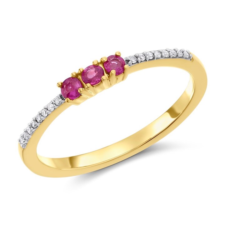 9ct Gold Ruby And Diamond Trilogy Ring - 6pts - D7324