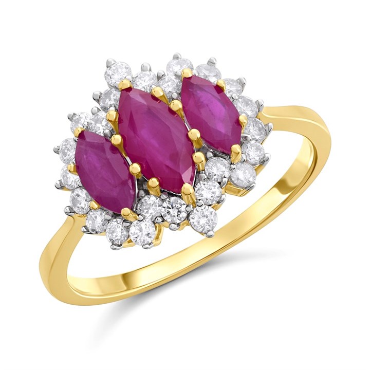 9ct Gold Ruby And Diamond Cluster Ring - 40pts - D7326