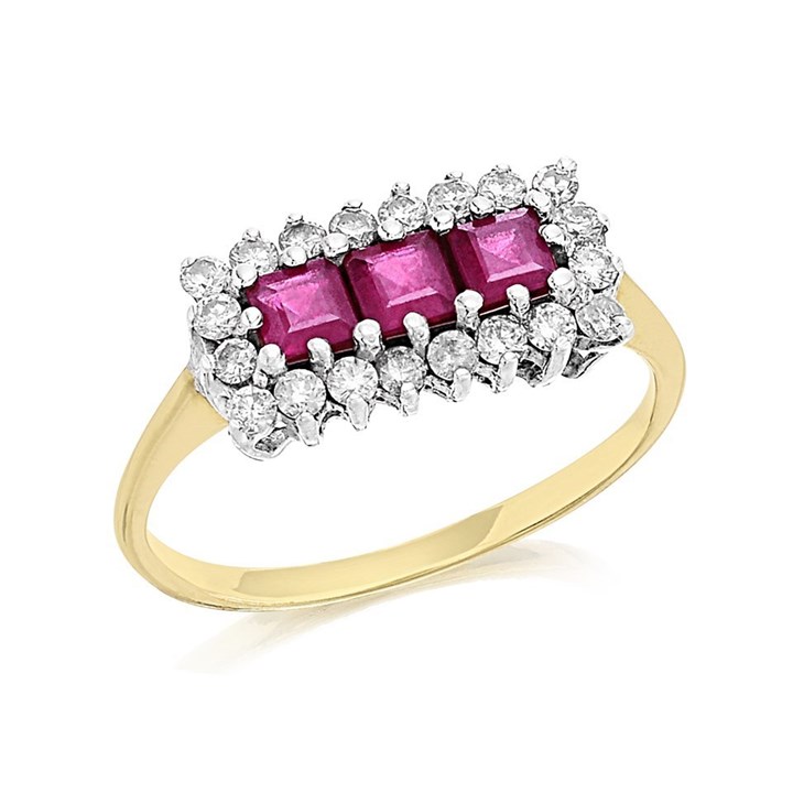 9ct Gold Diamond And Ruby Cluster Ring - 1/3ct - D7407