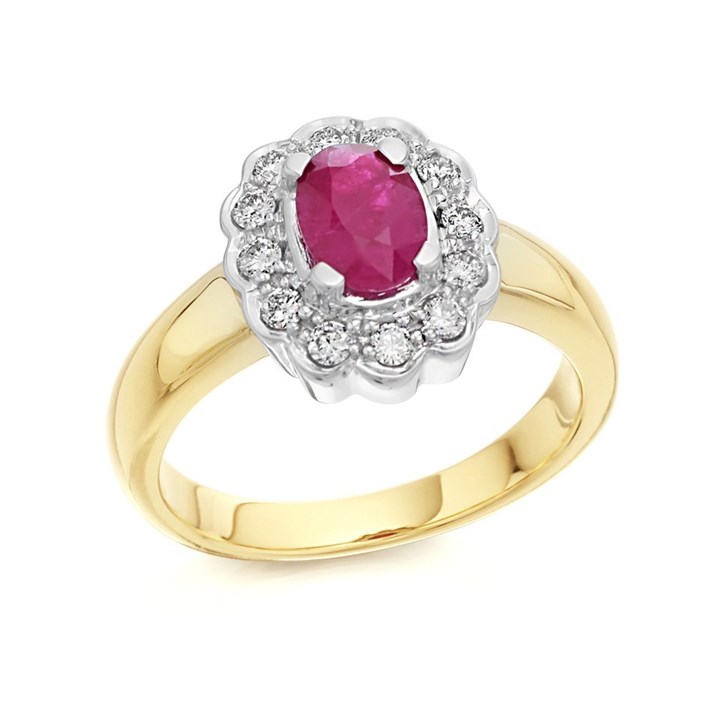 9ct Gold Ruby And Diamond Cluster Ring - 1/4ct - D7412